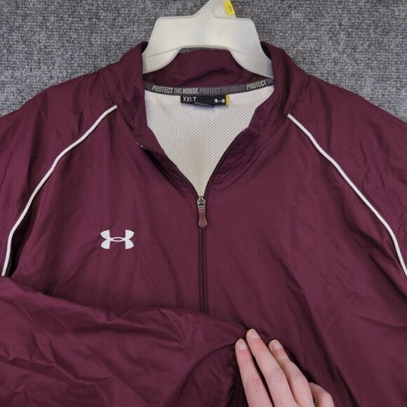 Under Armour Jacket Mens XXLT Maroon Red Full Zip Windbreaker Gym Mesh Lining - Picture 1 of 14